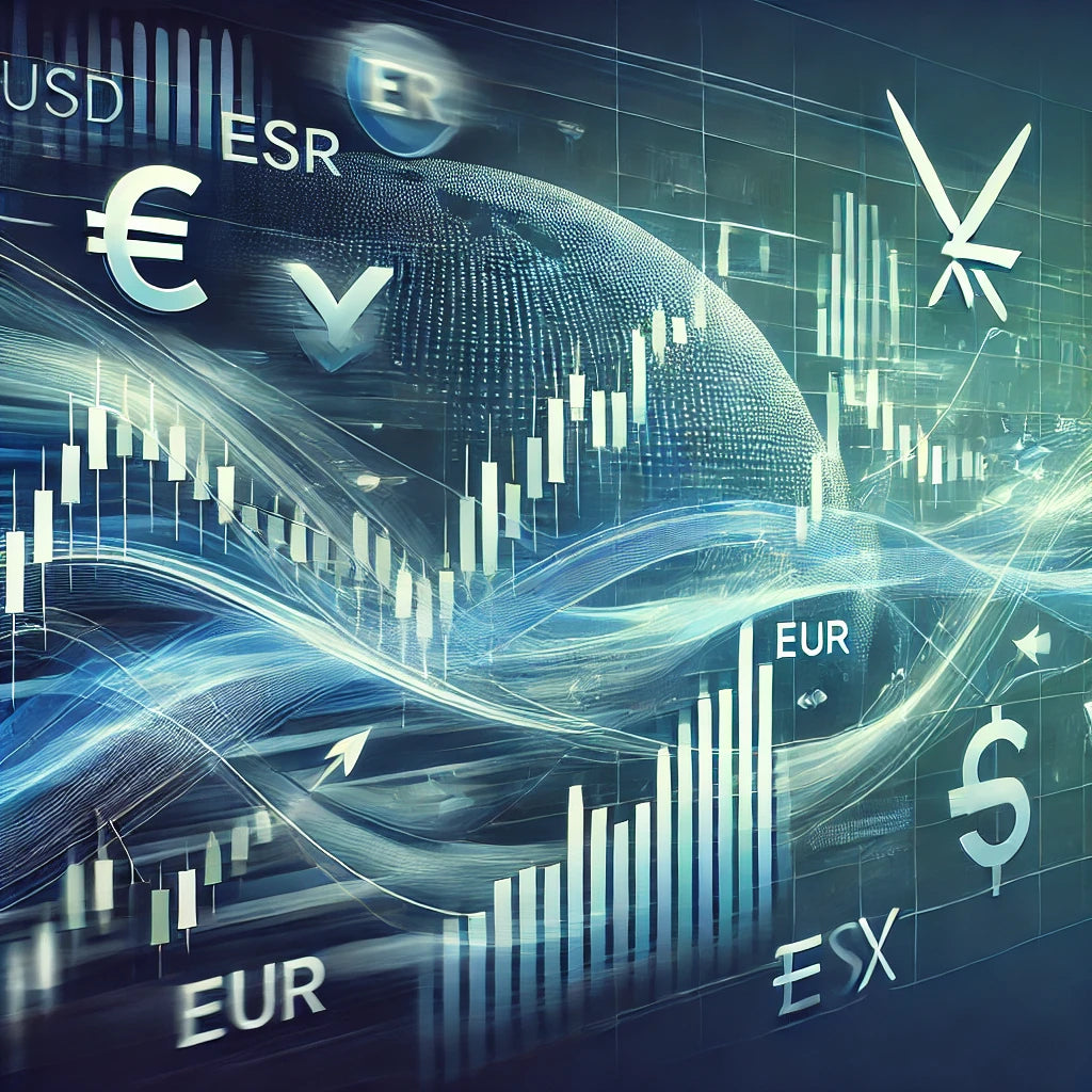 Illustratie van forex scalping met valutagrafieken en valutaparen zoals USD en EUR