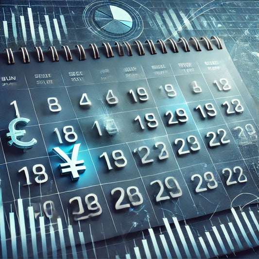 Afbeelding van een economische kalender voor forex trading met markeringen van belangrijke economische gebeurtenissen en valutaparen zoals USD en EUR.